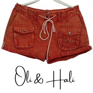 Oli & Hali Acid Wash Utility Cargo Shorts Orange 100% Cotton – Women’s Medium